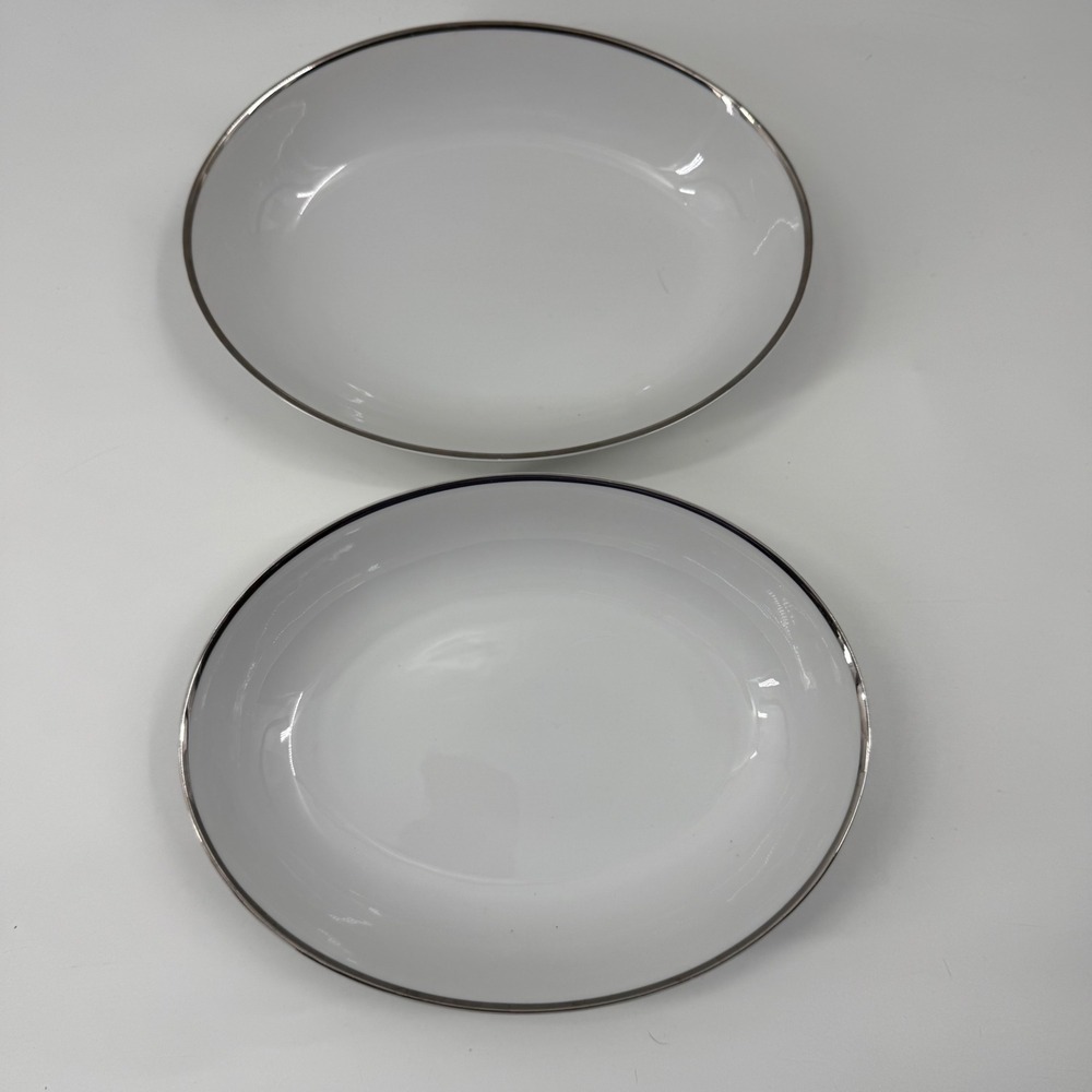 Harmony House Moderne 3545 Fine China Oval Vegetable Bowls Platinum Trim Set 2